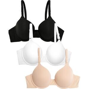 New 3-Pack Fruit of the Loom Womens 38A Black White Tan Underwire T-shirt Bras